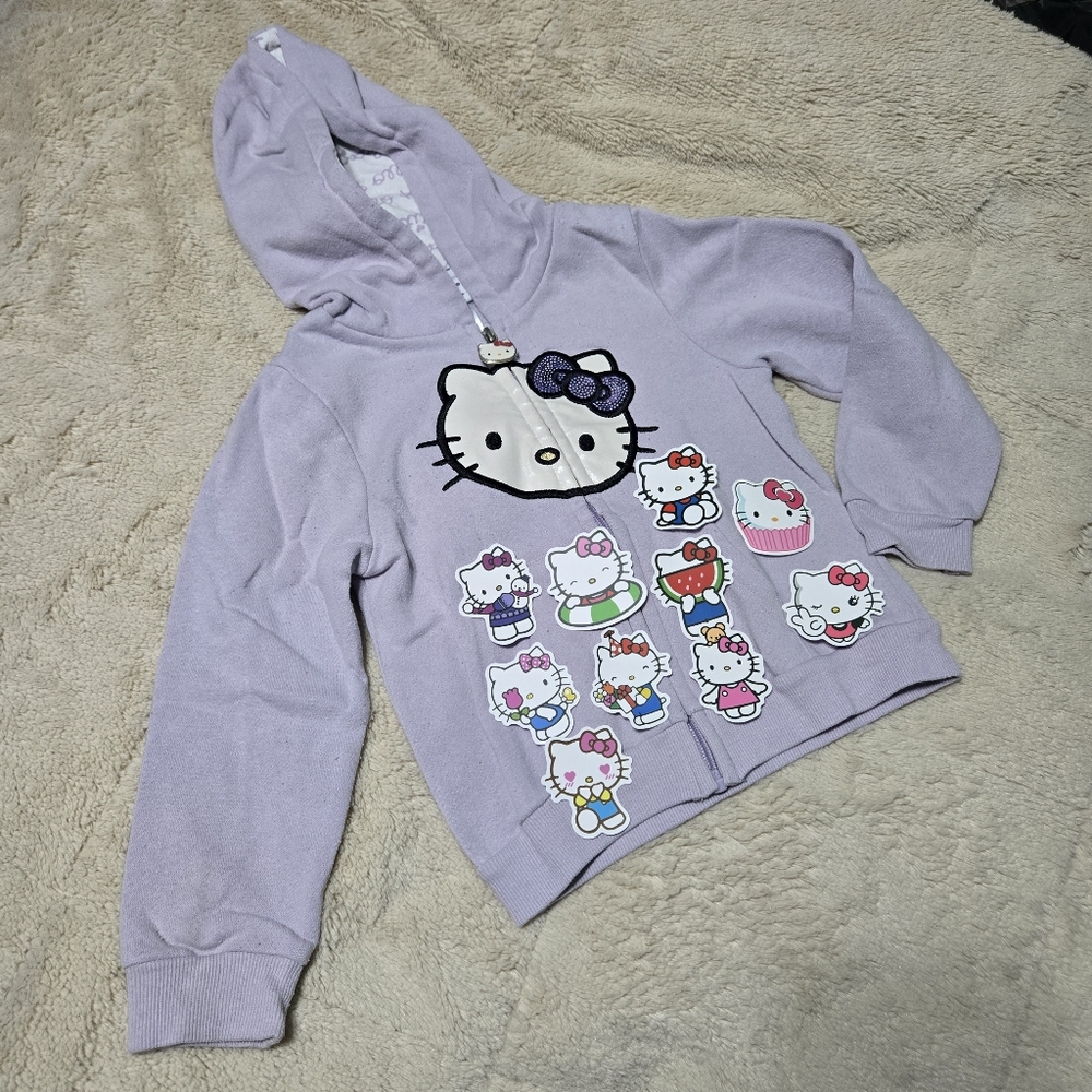 Hello Kitty Full Zip Sequin Patch Hooded Jacket, 4T  BONUS stickers
